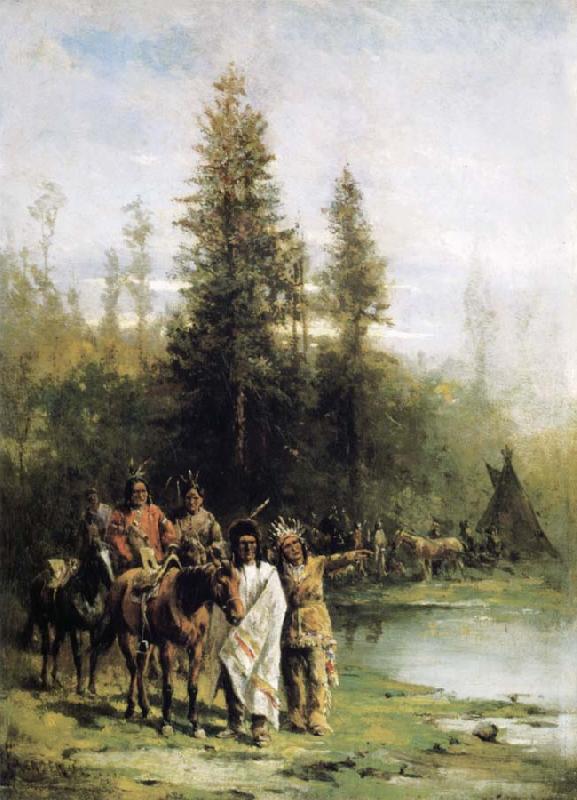 Paul Frenzeny Indians by a Riverbank Germany oil painting art